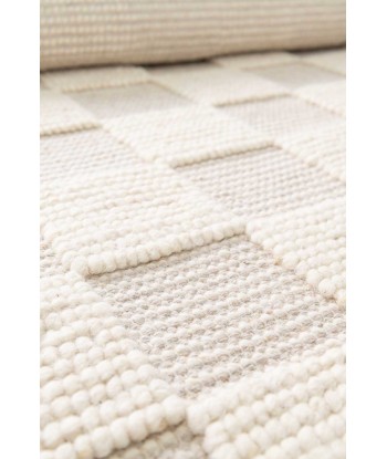 Tapis en laine et coton a carreaux fait main doux GABIN de technologie