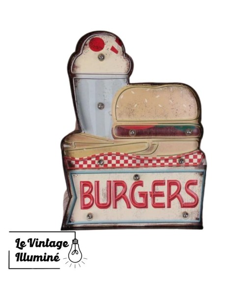 Enseigne Vintage à LED Burgers 28x39cm en ligne