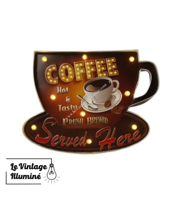 Enseigne Vintage à LED Coffee Served Here 40x29cm Amélioration de cerveau avec