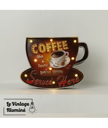 Enseigne Vintage à LED Coffee Served Here 40x29cm Amélioration de cerveau avec