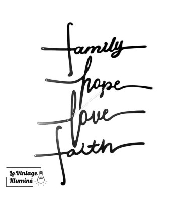 Décoration Murale Métal Noir Love Faith Hope Family 4 Pièces pour bénéficier 