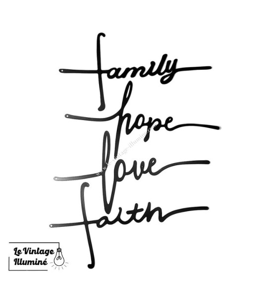 Décoration Murale Métal Noir Love Faith Hope Family 4 Pièces pour bénéficier 