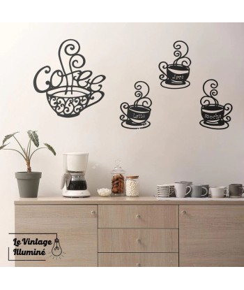 Décoration Murale Métal Noir Coffee 4 Pièces les ctes