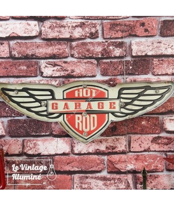 Enseigne Vintage à LED Hot Rod Garage 53x19cm Amélioration de cerveau avec