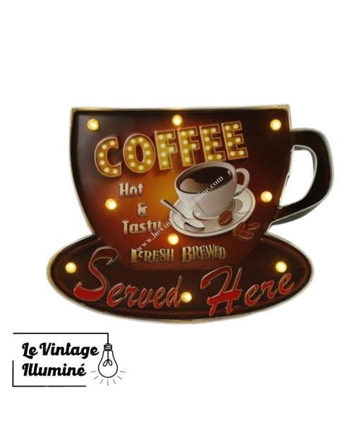 Enseigne Vintage à LED Coffee Served Here 40x29cm hantent personnes