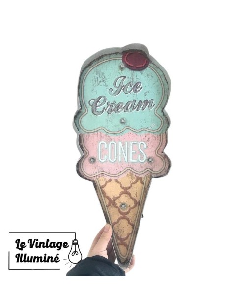 Enseigne Vintage à LED Ice Cream 19x41cm de votre