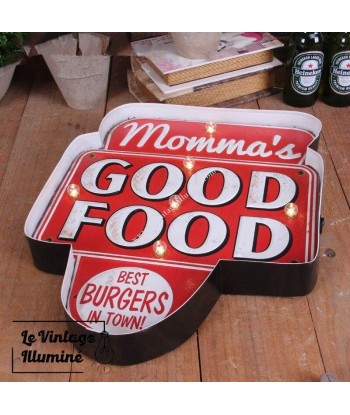 Enseigne Vintage à LED Momma's Good Food  32x41cm destockage