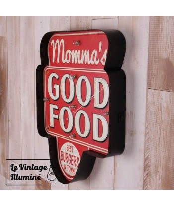 Enseigne Vintage à LED Momma's Good Food  32x41cm destockage